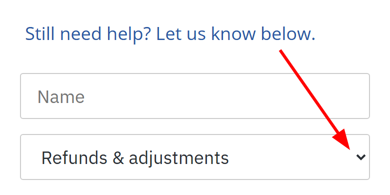 Contact form with Refunds & adjustments selected