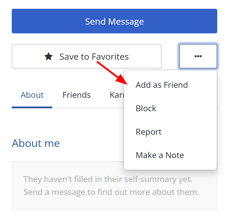 Profile menu with Add as Friend highlighted