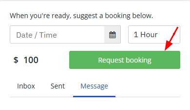 Conversation booking panel with Request booking highlighted