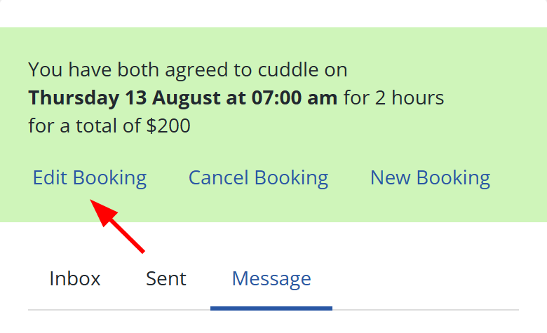 Confirmed booking panel with Edit Booking highlighted