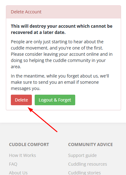 Delete account settings