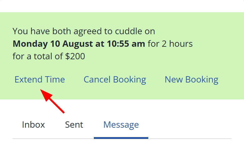 Confirmed booking panel with Extend Time highlighted