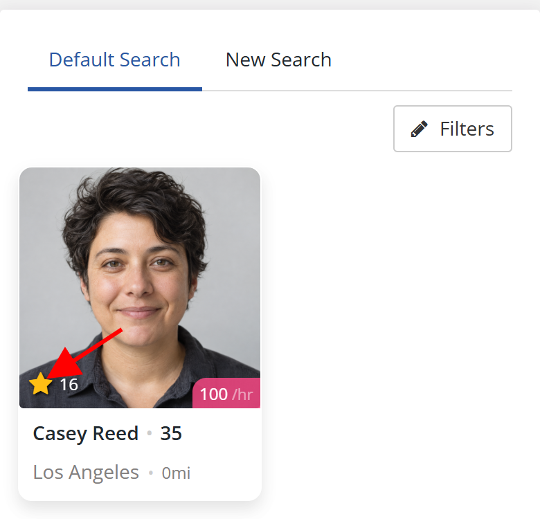 Search result showing the Karma star over a profile thumbnail